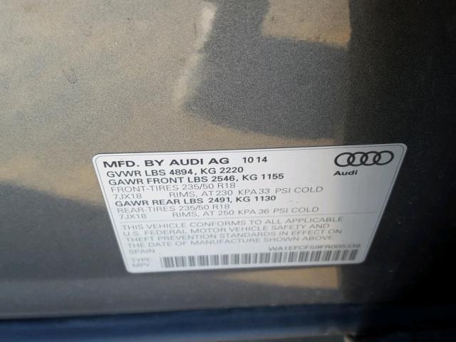 WA1EFCFS9FR005338 - 2015 AUDI Q3 PREMIUM SILVER photo 10