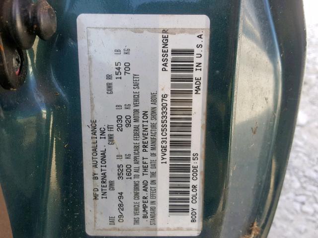 1YVGE31C5S5333076 - 1995 MAZDA MX-6 BASE GREEN photo 10