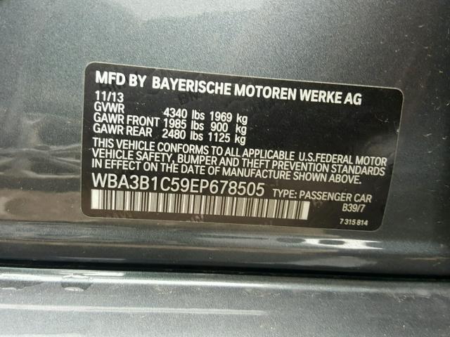 WBA3B1C59EP678505 - 2014 BMW 320 I CHARCOAL photo 10