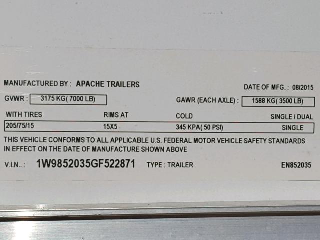 1W9852035GF522871 - 2016 APAC TRAILER WHITE photo 10