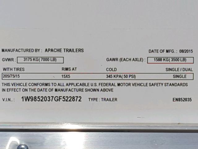 1W9852037GF522872 - 2016 APAC TRAILER WHITE photo 10