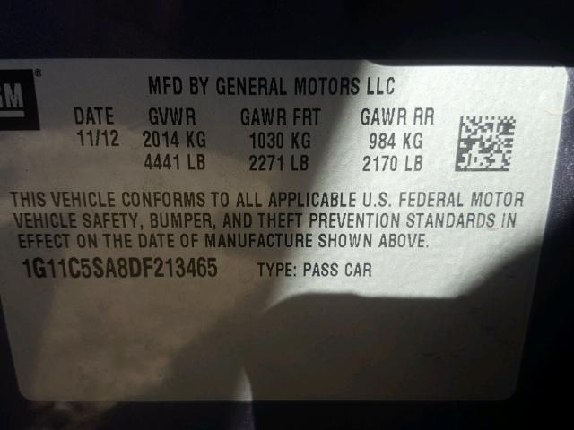 1G11C5SA8DF213465 - 2013 CHEVROLET MALIBU 1LT BLUE photo 10