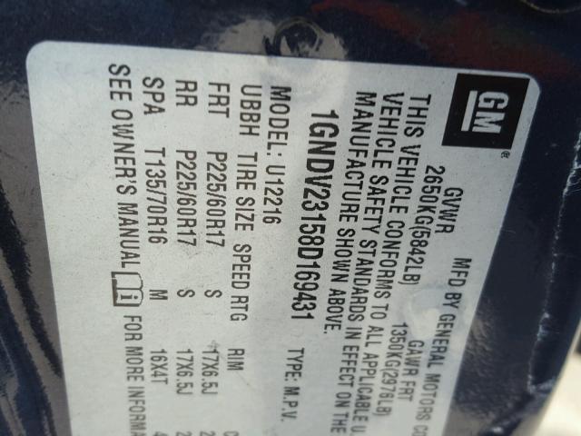 1GNDV23158D169431 - 2008 CHEVROLET UPLANDER L გრაფიტი ფოტო 10