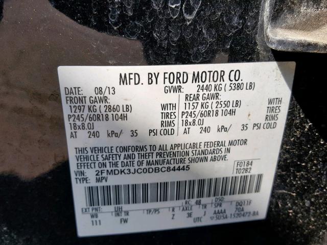 2FMDK3JC0DBC84445 - 2013 FORD EDGE SEL BLACK photo 10