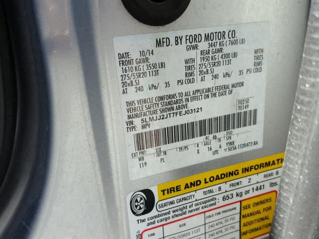 5LMJJ2JT7FEJ03121 - 2015 LINCOLN NAVIGATOR SILVER photo 10