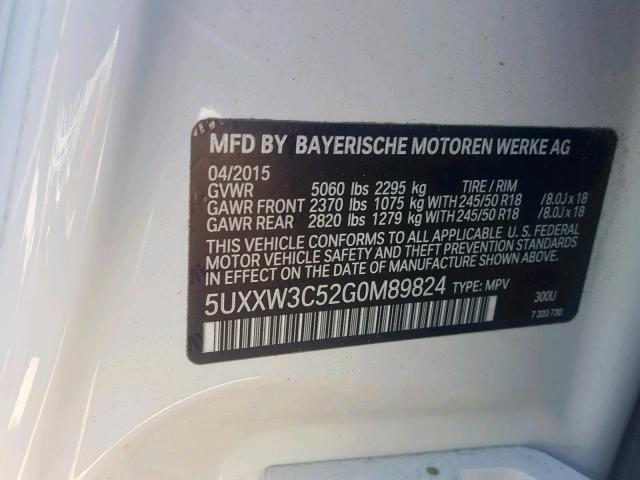 5UXXW3C52G0M89824 - 2016 BMW X4 XDRIVE2 WHITE photo 10