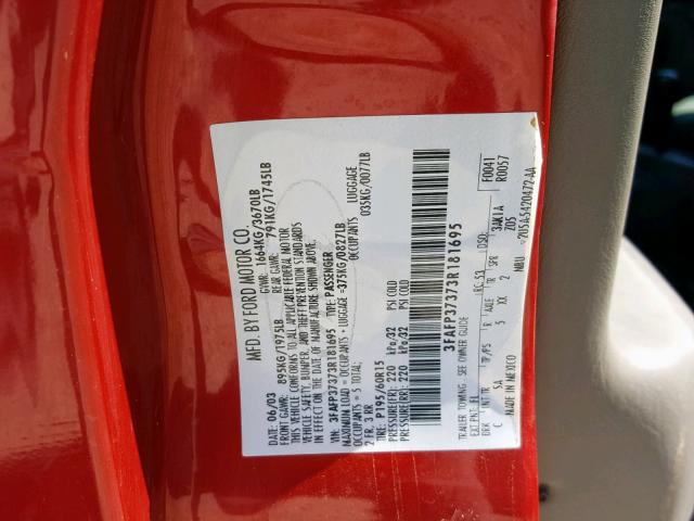3FAFP37373R181695 - 2003 FORD FOCUS ZX5 RED photo 10