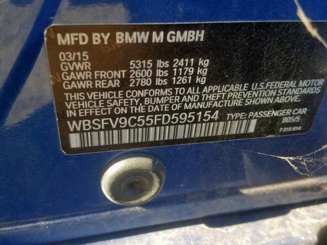 WBSFV9C55FD595154 - 2015 BMW M5 BLUE photo 10