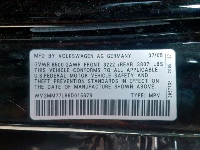 WVGMM77L86D015678 - 2006 VOLKSWAGEN TOUAREG 4. BLACK photo 10