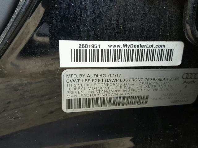 WAUDH74F77N119949 - 2007 AUDI A6 3.2 QUA BLACK photo 10