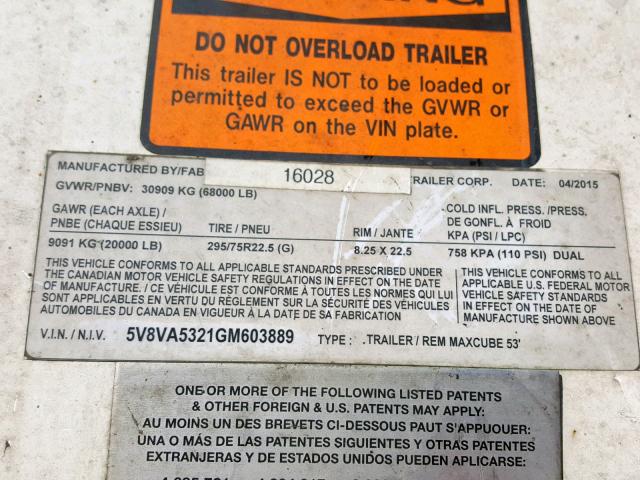 5V8VA5321GM603889 - 2016 OTHER TRAILER WHITE photo 10