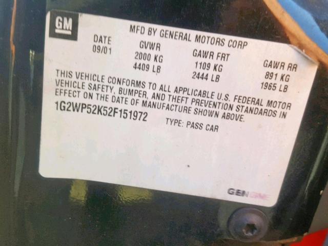 1G2WP52K52F151972 - 2002 PONTIAC GRAND PRIX BLACK photo 10