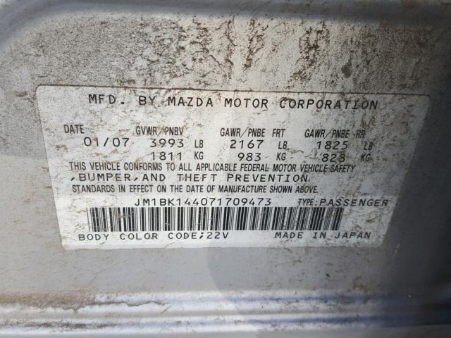 JM1BK144071709473 - 2007 MAZDA 3 HATCHBAC SILVER photo 10