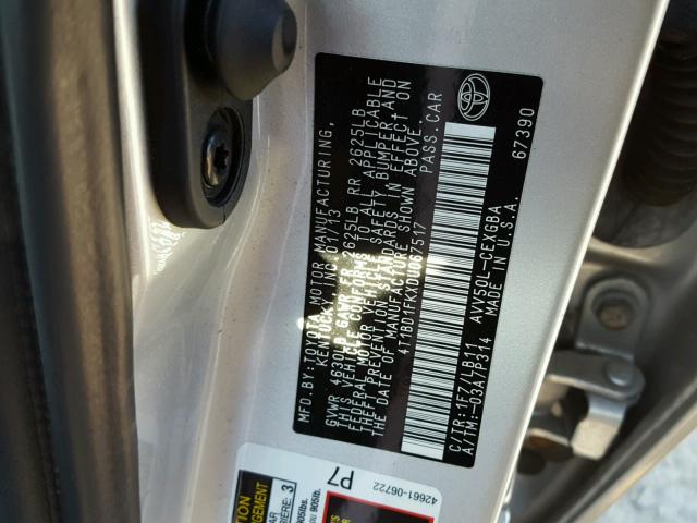 4T1BD1FKXDU067517 - 2013 TOYOTA CAMRY HYBR SILVER photo 10