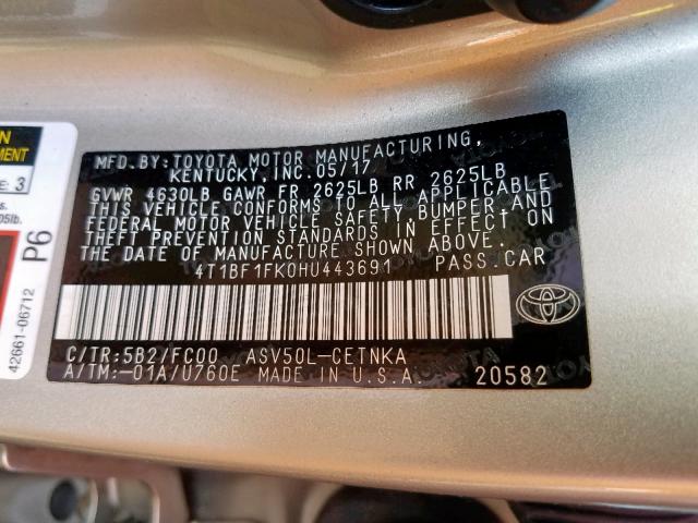 4T1BF1FK0HU443691 - 2017 TOYOTA CAMRY LE SILVER photo 10
