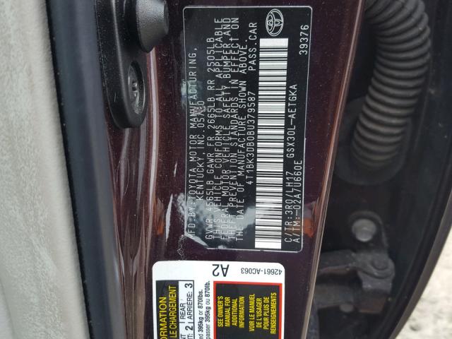 4T1BK3DB0BU379587 - 2011 TOYOTA AVALON BAS BURGUNDY photo 10