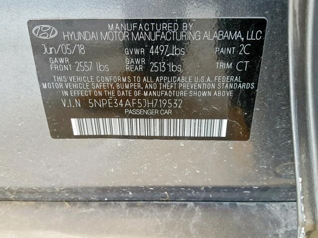 5NPE34AF5JH719532 - 2018 HYUNDAI SONATA SPO CHARCOAL photo 10