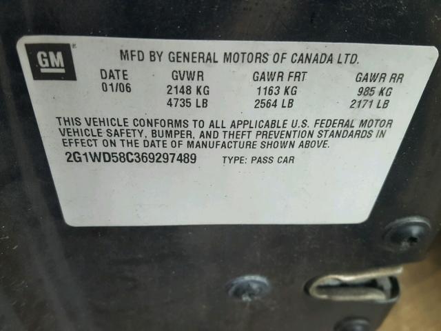 2G1WD58C369297489 - 2006 CHEVROLET IMPALA SUP შავი ფოტო 10