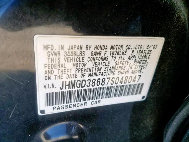JHMGD38687S048047 - 2007 HONDA FIT S 黑色 照片 10