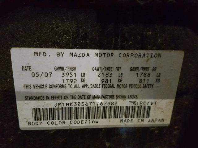 JM1BK323671767982 - 2007 MAZDA 3 S BLACK photo 10