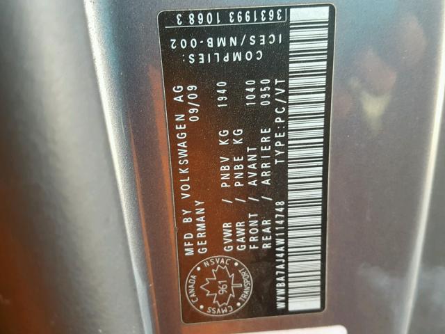 WVWBA7AJ4AW114748 - 2010 VOLKSWAGEN GOLF 灰色 照片 10