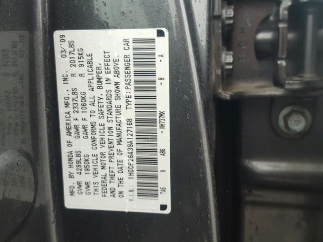 1HGCP26439A127168 - 2009 HONDA ACCORD LXP SILVER photo 10