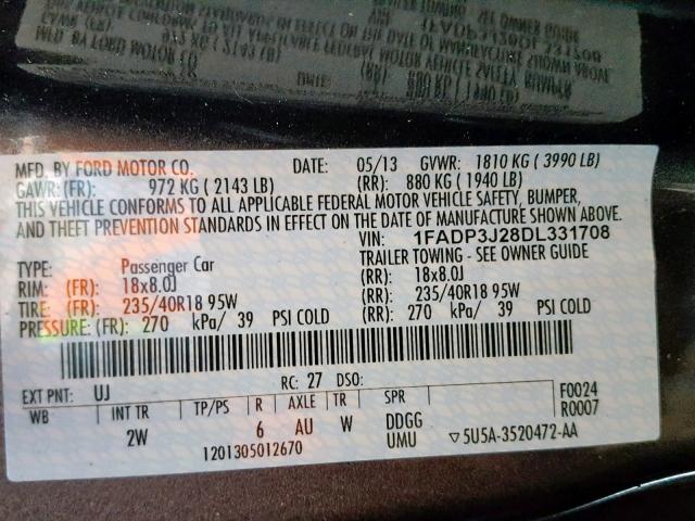 1FADP3J28DL331708 - 2013 FORD FOCUS TITA GRAY photo 10