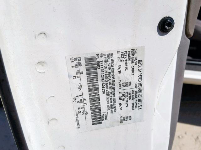 1FTYR14C9XPA06528 - 1999 FORD RANGER SUP WHITE photo 10