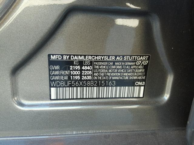 WDBUF56X58B215163 - 2008 MERCEDES-BENZ E 350 GRAY photo 10