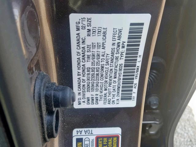 2HKRM3H76FH518026 - 2015 HONDA CR-V EXL BROWN photo 10