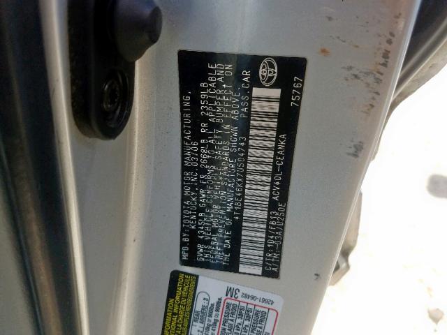 4T1BE46KX7U504743 - 2007 TOYOTA CAMRY NEW SILVER photo 10