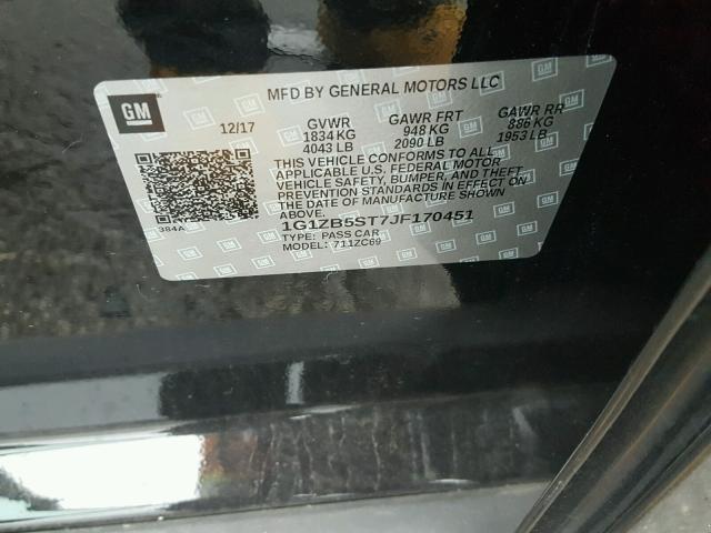 1G1ZB5ST7JF170451 - 2018 CHEVROLET MALIBU LS 黑色 照片 10