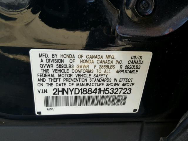 2HNYD18841H532723 - 2001 ACURA MDX TOURIN BLACK photo 10