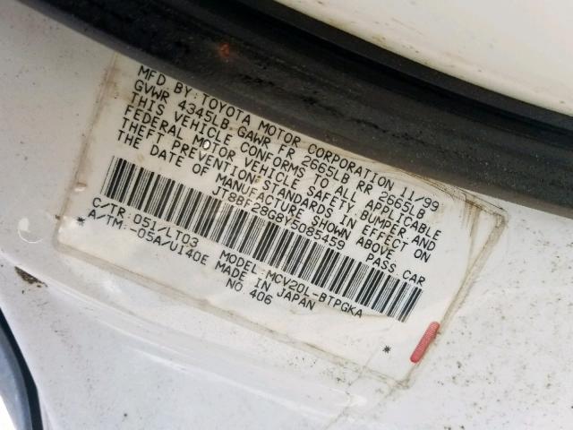 JT8BF28G8Y5085459 - 2000 LEXUS ES 300 WHITE photo 10