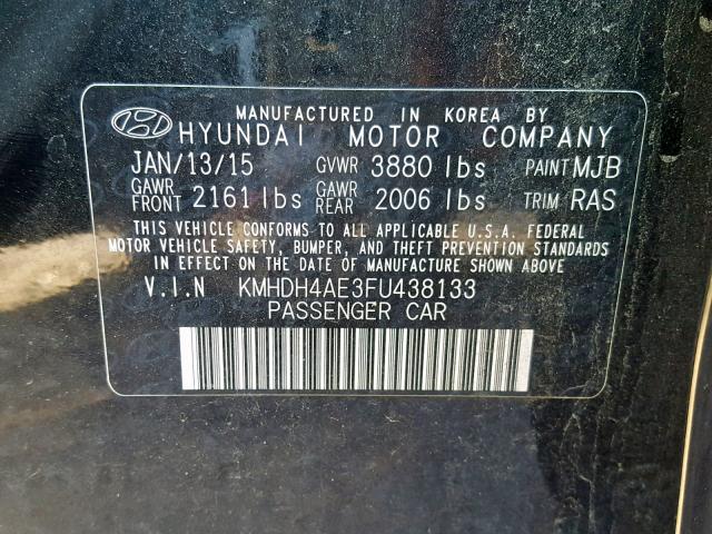 KMHDH4AE3FU438133 - 2015 HYUNDAI ELANTRA SE BLACK photo 10