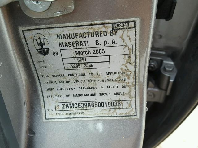 ZAMCE39A650019036 - 2005 MASERATI QUATTROPOR GRAY photo 10