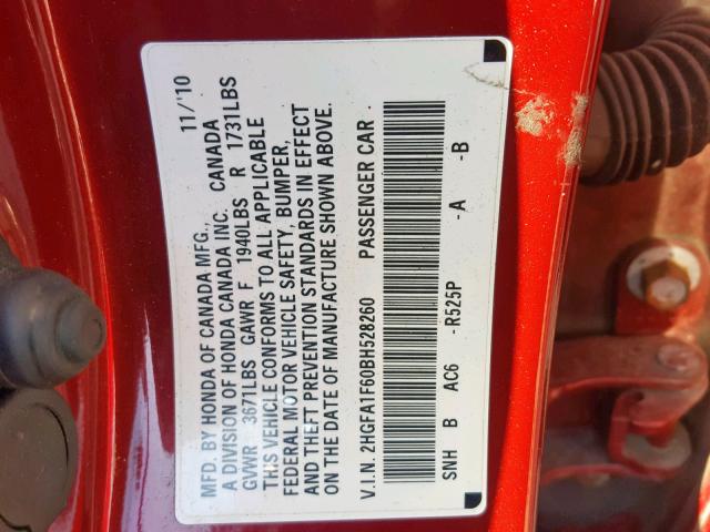 2HGFA1F60BH528260 - 2011 HONDA CIVIC LX-S Qırmızı foto 10