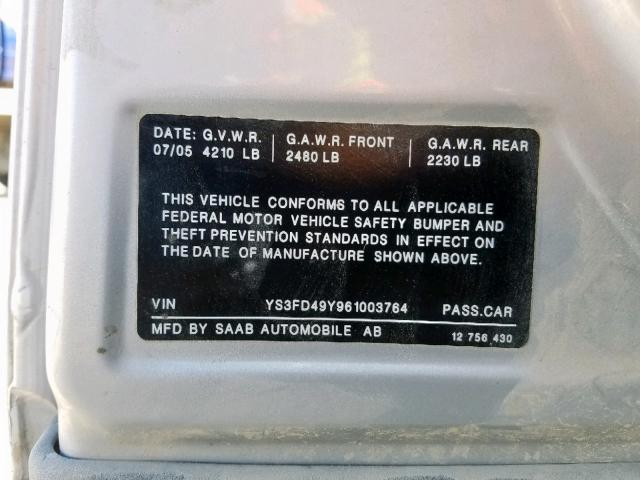 YS3FD49Y961003764 - 2006 SAAB 9-3 SILVER photo 10