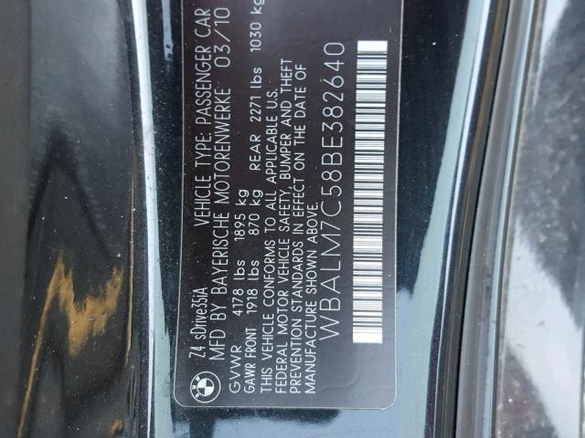 WBALM7C58BE382640 - 2011 BMW Z4 SDRIVE3 BLACK photo 10