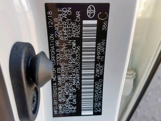 JTDKARFP0J3103756 - 2018 TOYOTA PRIUS PRIM 白色 照片 10