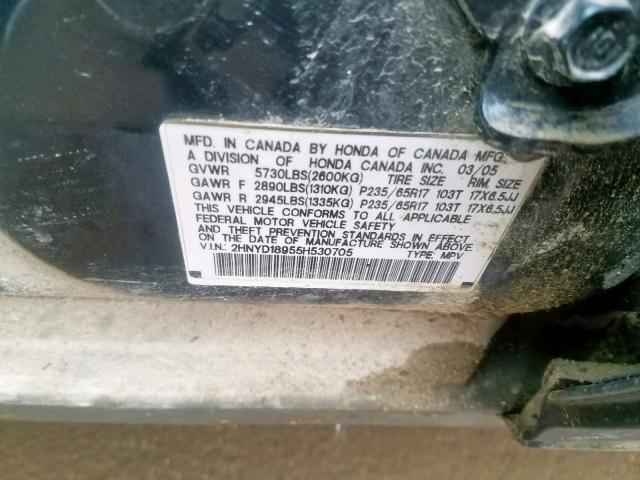 2HNYD18955H530705 - 2005 ACURA MDX TOURIN GRAY photo 10