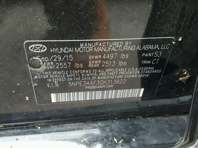 5NPE34AF3GH313922 - 2016 HYUNDAI SONATA SPO BLACK photo 10