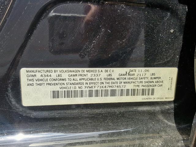 3VWEF71K47M074572 - 2007 VOLKSWAGEN JETTA WOLF BLACK photo 10