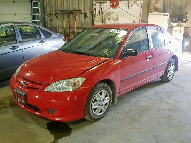 1HGES16355L020162 - 2005 HONDA CIVIC DX V RED photo 2