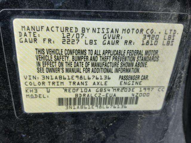 3N1AB61E98L676136 - 2008 NISSAN SENTRA 2.0 BLACK photo 10