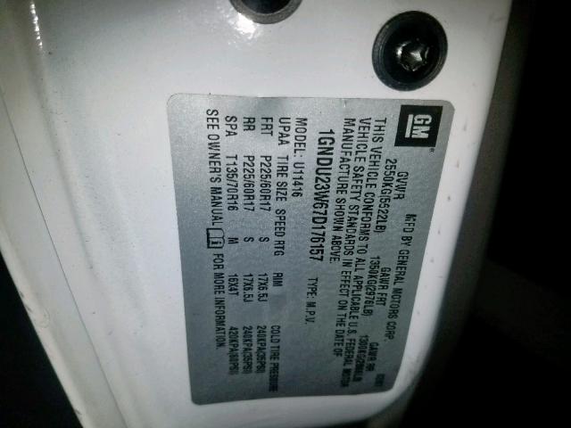 1GNDU23W67D176157 - 2007 CHEVROLET UPLANDER L 白色 照片 10