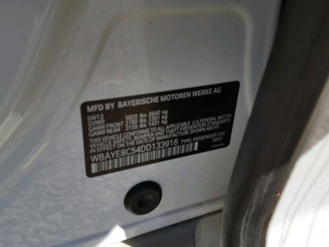 WBAYE8C54DD133916 - 2013 BMW 750LI WHITE photo 10