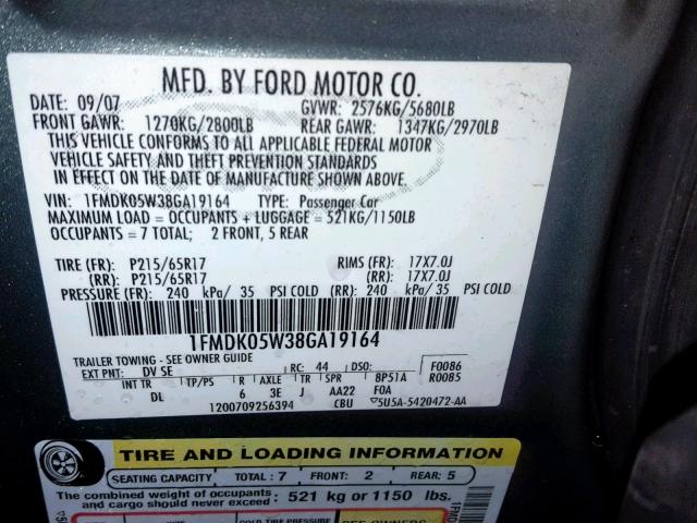 1FMDK05W38GA19164 - 2008 FORD TAURUS X S GREEN photo 10