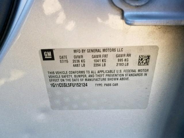 1G11C5SL5FU152124 - 2015 CHEVROLET MALIBU 1LT 银色 照片 10