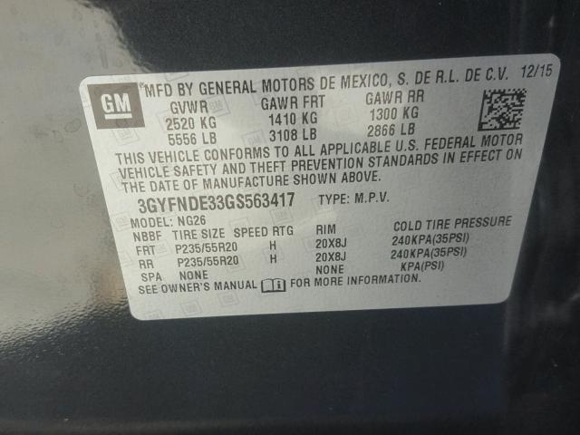 3GYFNDE33GS563417 - 2016 CADILLAC SRX PREMIU CHARCOAL photo 10